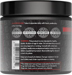 Heart of Steel label closeup highlights 120 capsules per bottle.
