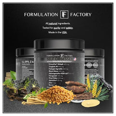 Formulation Factory label closeup detailing ingredients and serving size