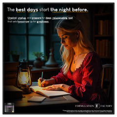 Formulation Factory The Night Before athlete recovery scene hints at restorative sleep for performance.