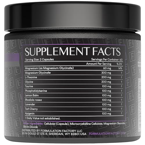 Formulation Factory The Night Before capsules closeup highlights high-absorption magnesium glycinate.
