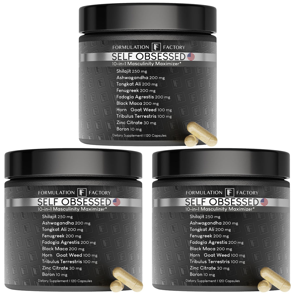 Formulation Factory Self Obsessed bottle label highlights premium packaging and full ingredient listing.