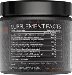Formulation Factory Shroom Vroom label closeup emphasizes purity, transparency, and third-party testing.