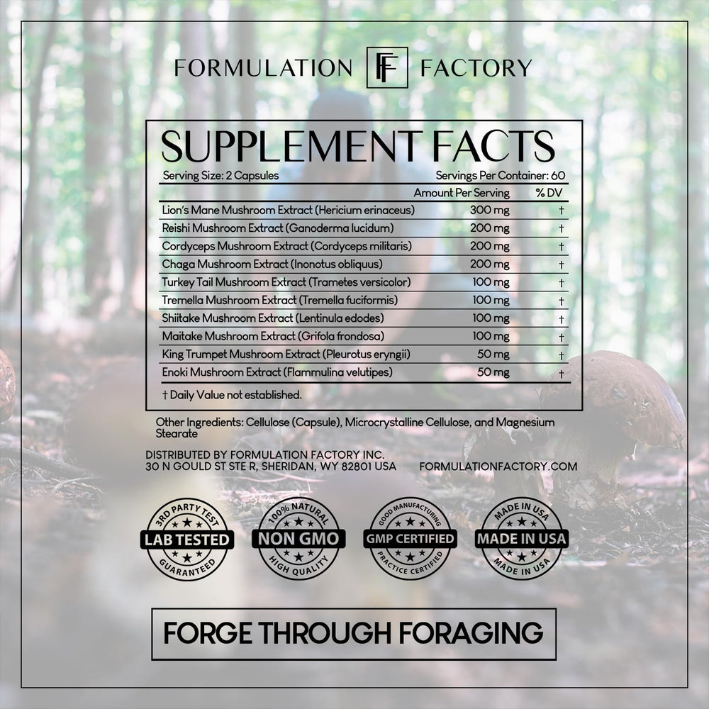 Formulation Factory Shroom Vroom third-party testing seal for transparency
