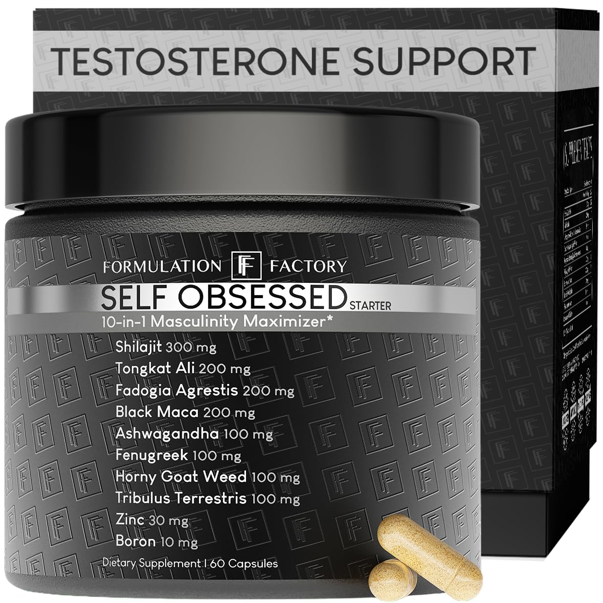 Formulation Factory testosterone starter bottle highlights premium capsules for daily vitality