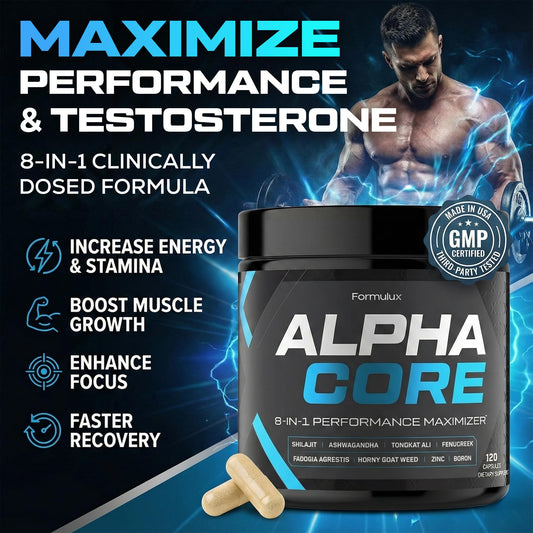 Formulux Alpha Core bottle label showing transparent ingredient amounts for trust.