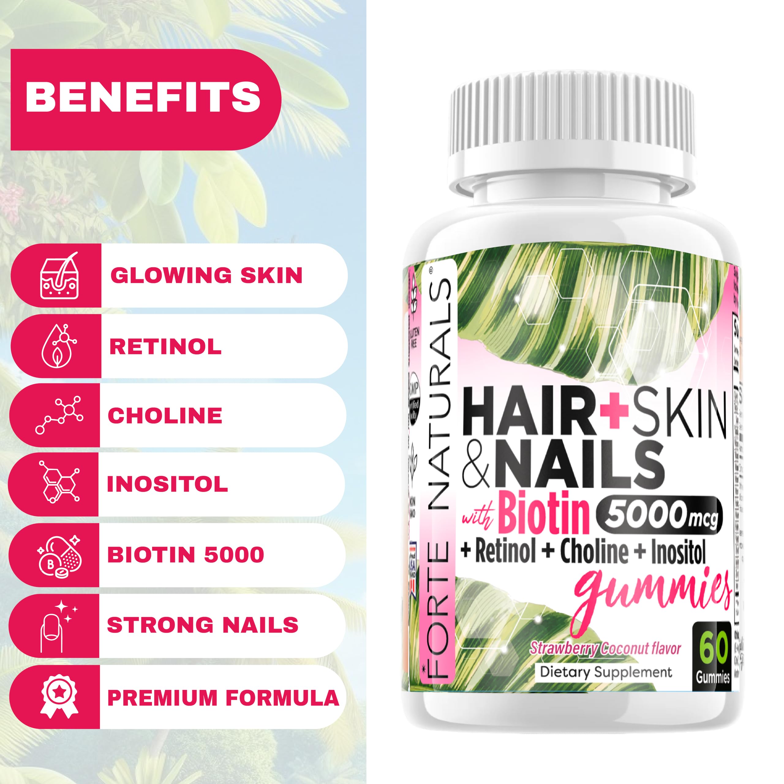 FORTE NATURALS biotin 5000mcg gummies strawberry coconut flavor