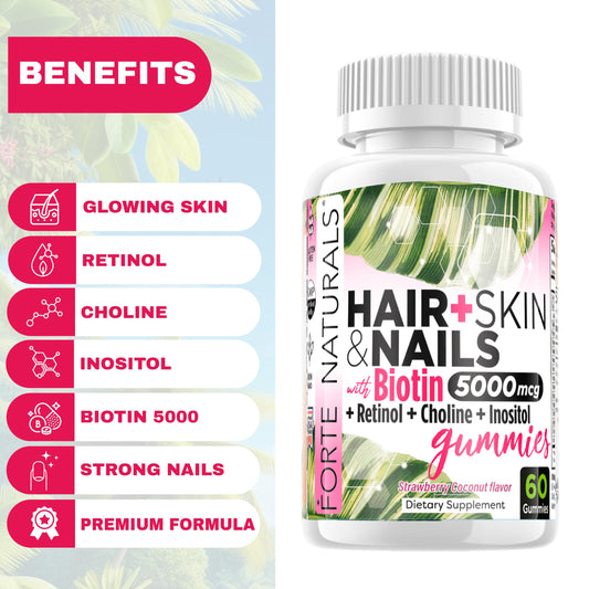 FORTE NATURALS biotin 5000mcg gummies strawberry coconut flavor