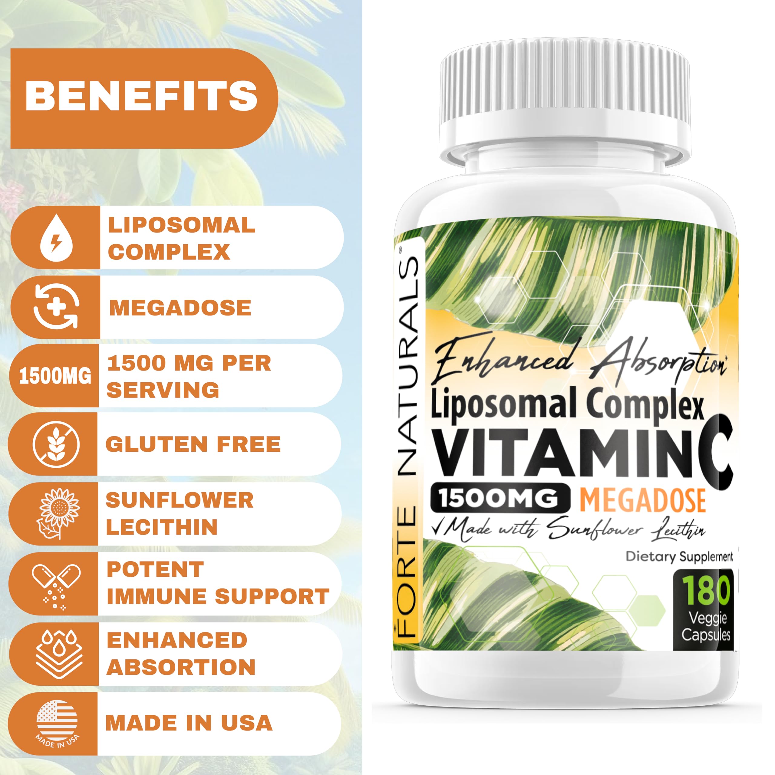 FORTE NATURALS sunflower lecithin ingredient detail highlights natural emulsifier.