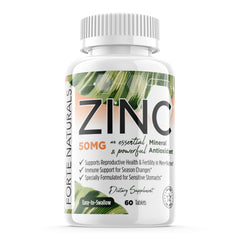 FORTE NATURALS Zinc 50mg tablet front view, supports immune health and easy digestion.