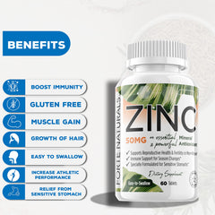 FORTE NATURALS Zinc 50mg tablets in bottle for easy daily use and immunity support.