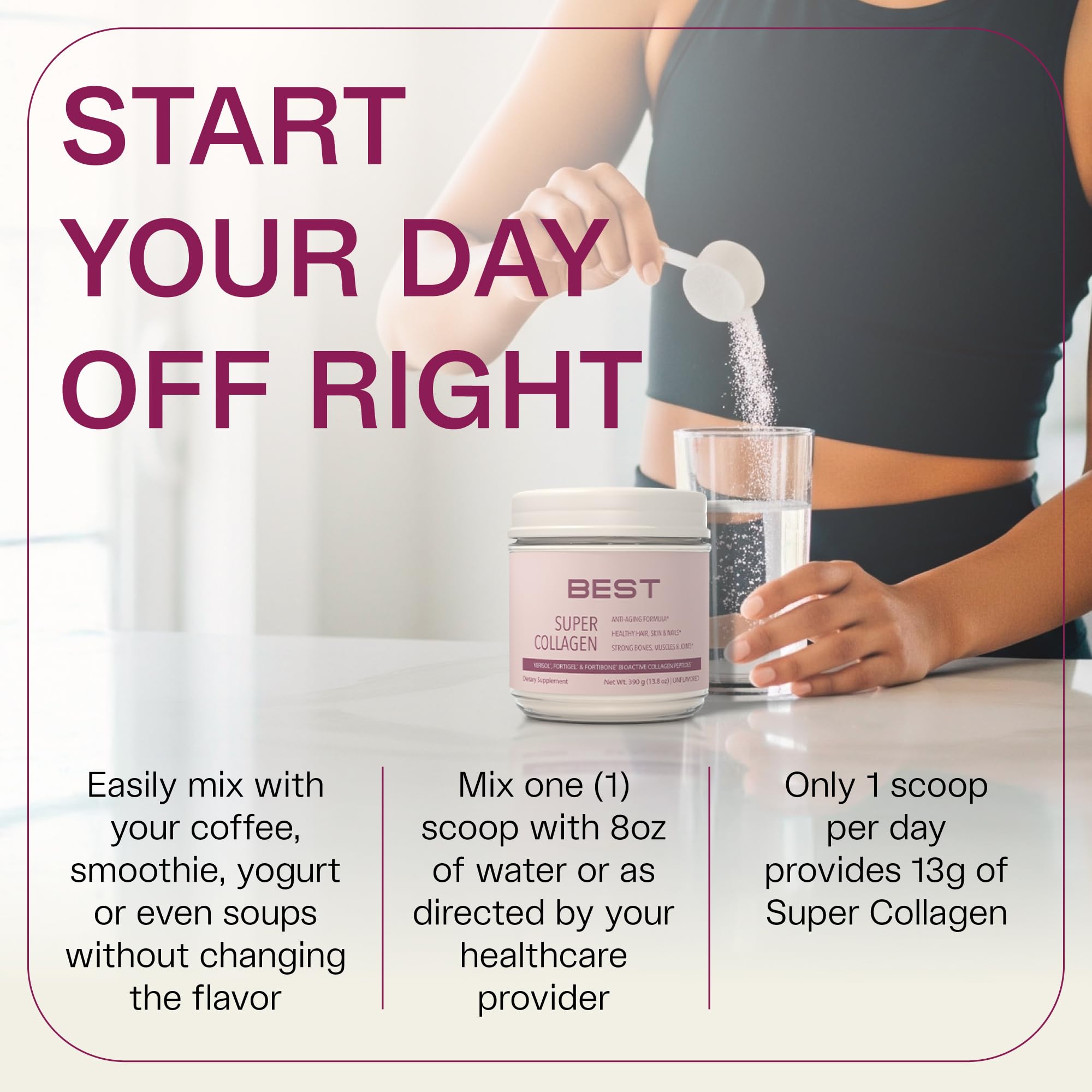 Fortibone collagen dissolves easily in hot or cold drinks.