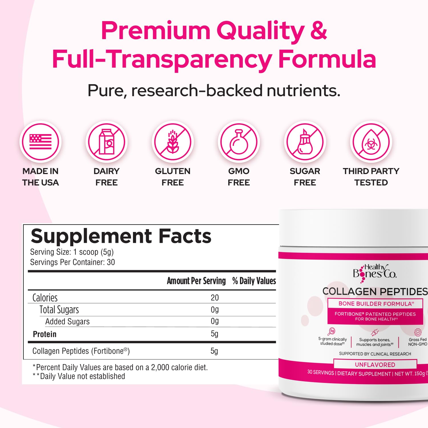 Fortibone collagen powder blends into smoothies for neutral flavor boost.