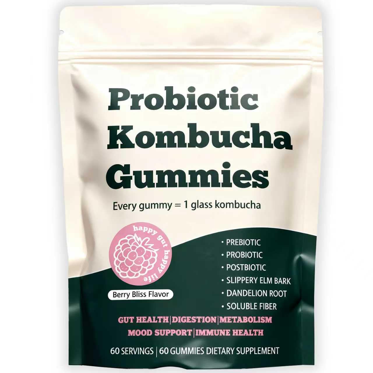 Fortirise probiotic kombucha gummy bottle for daily gut support.