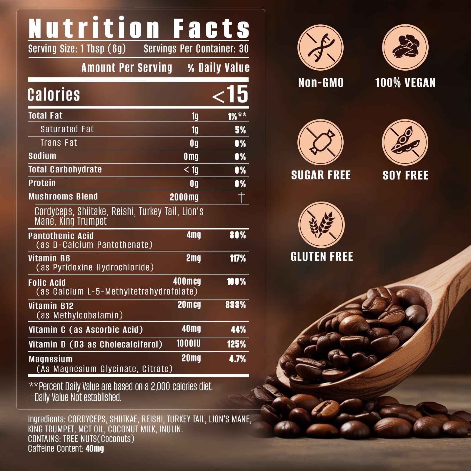Close-up on Fortisca mushroom blend showing 10 mushrooms for rich flavor and balance