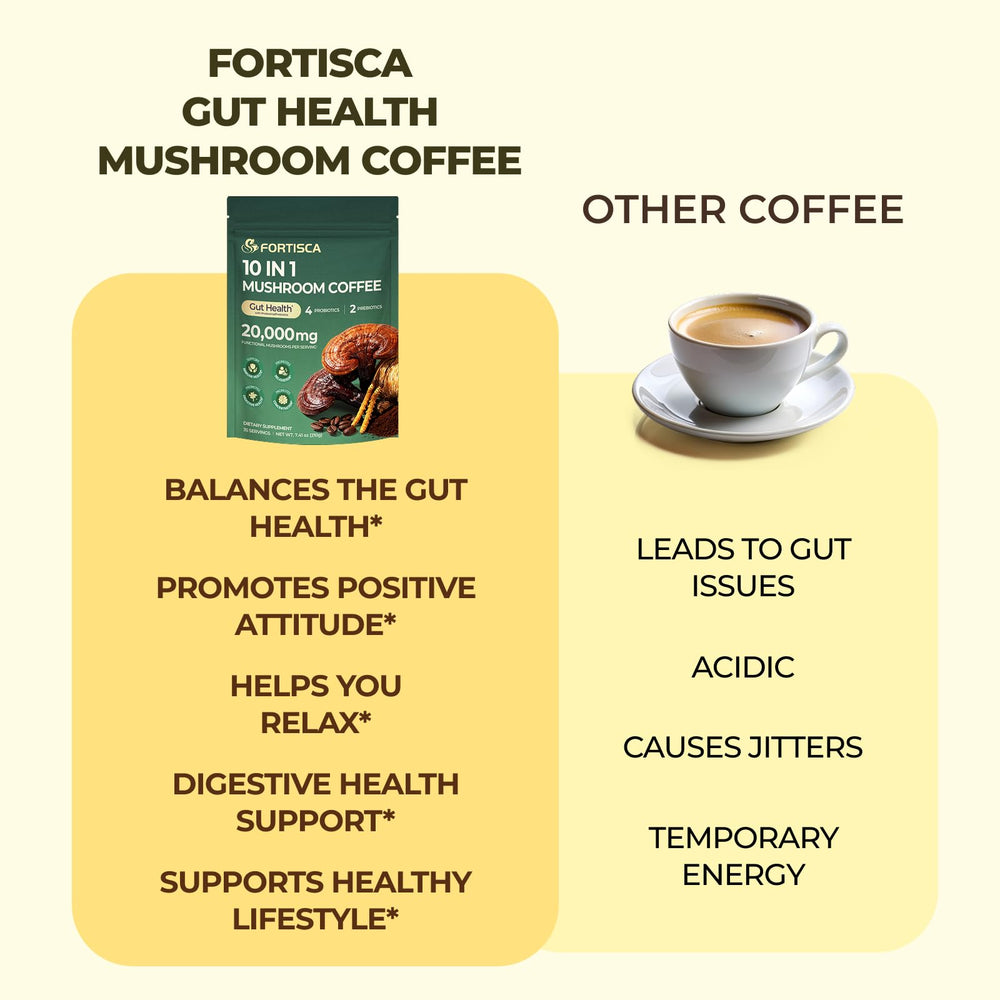 Fortisca Mushroom Coffee morning ritual scene inviting calm energy without jitters.