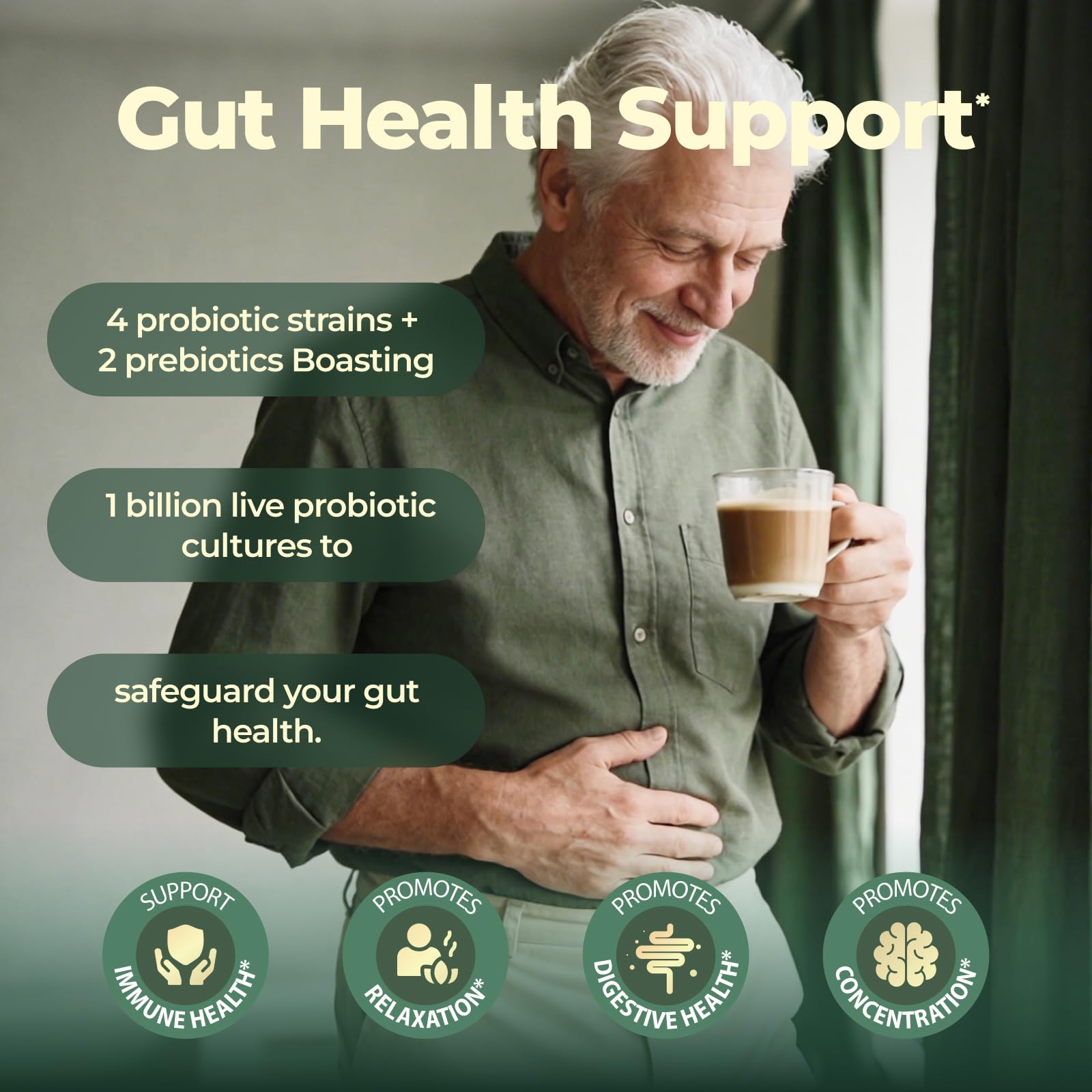 Fortisca Mushroom Coffee mushroom-blend image emphasizing Lion's Mane for cognitive support.