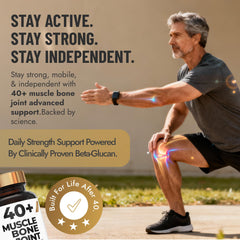 40+ Muscle Bone Joint Advanced Support serving with water illustrates daily intake
