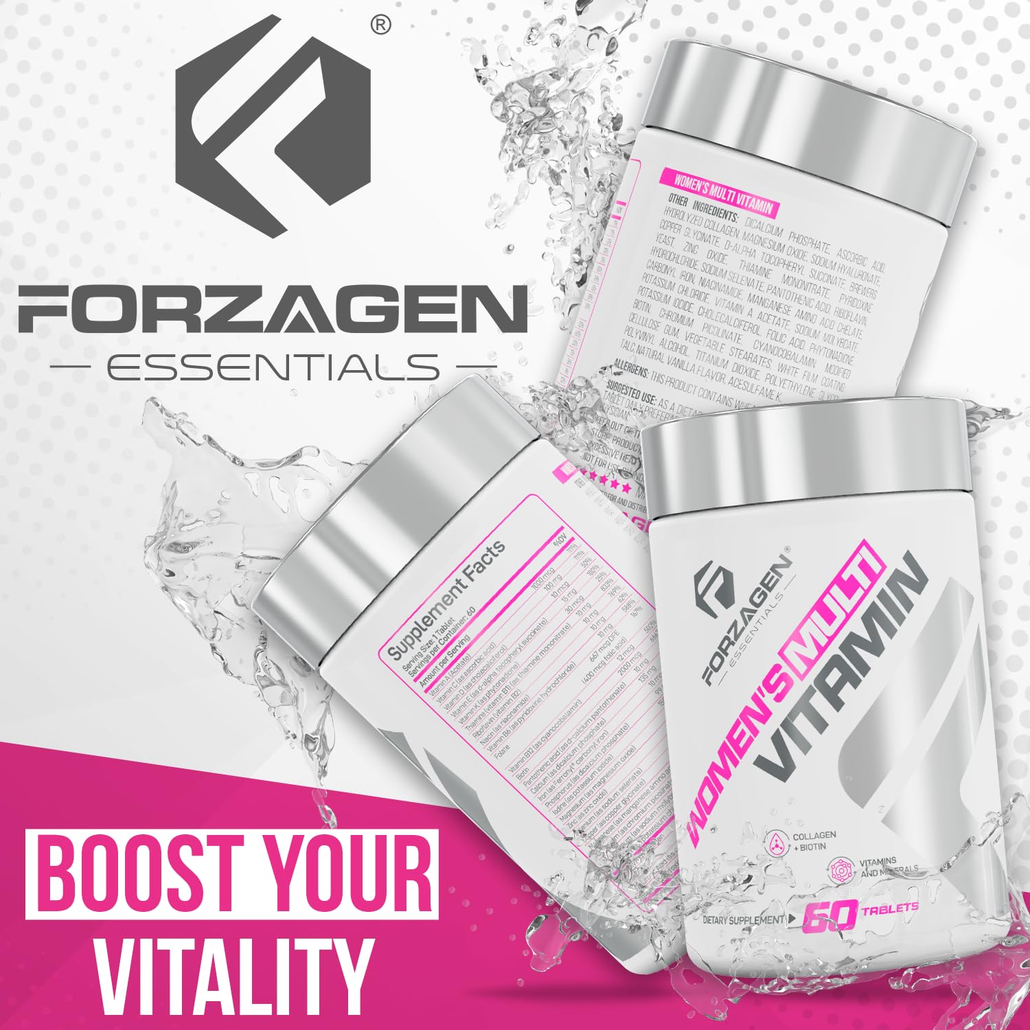 Forzagen Essentials ingredients include hydrolyzed collagen and hyaluronic acid.