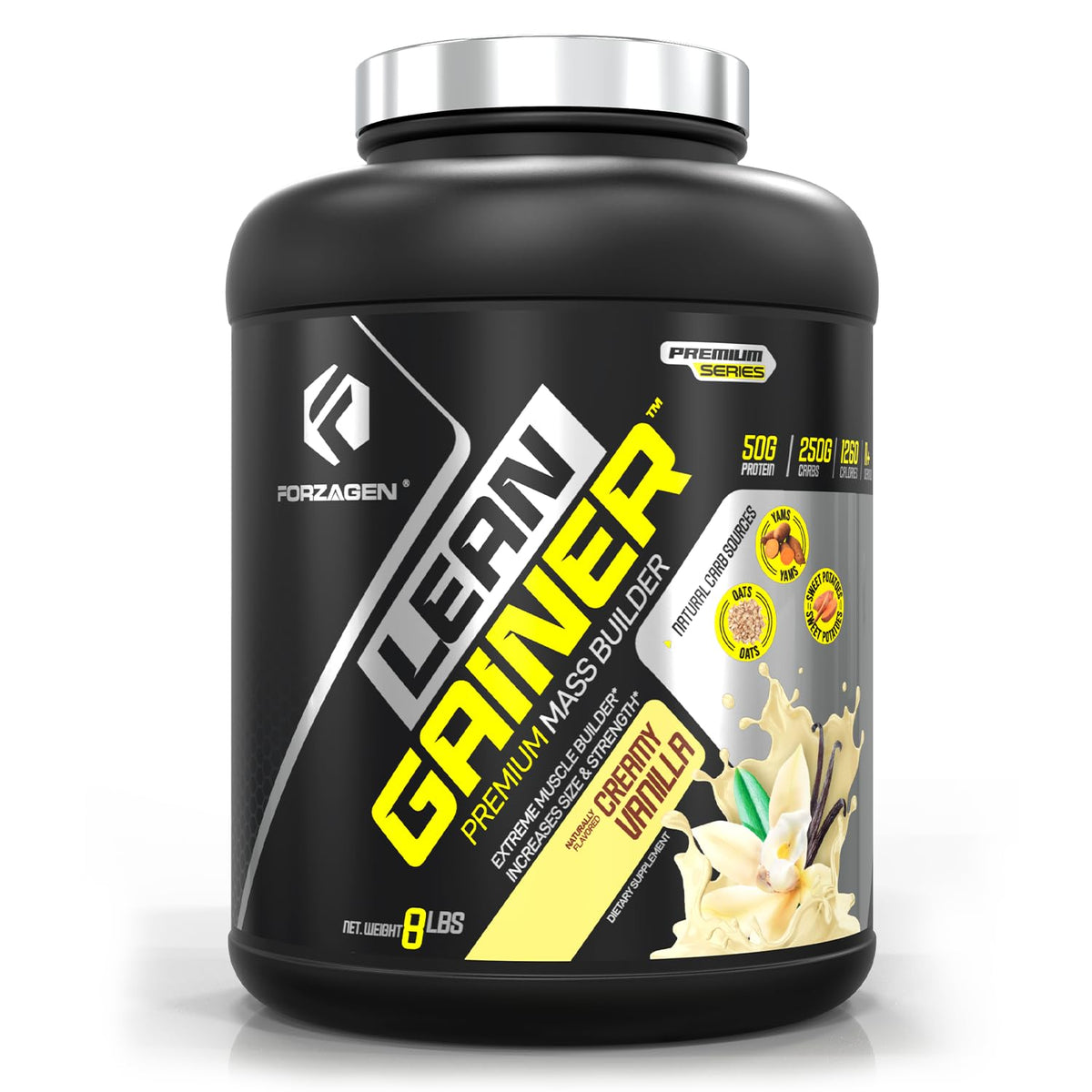 Forzagen Lean Gainer bottle being poured, high-calorie shake for recovery