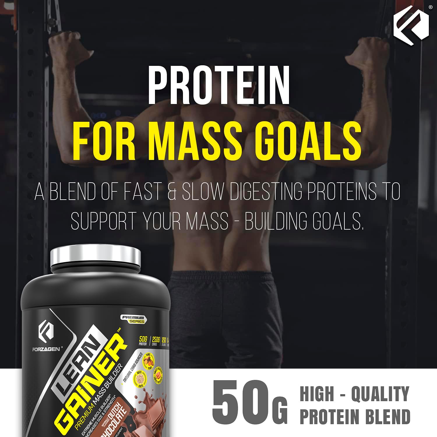 Forzagen Lean Gainer nutrition facts image shows energy-dense profile