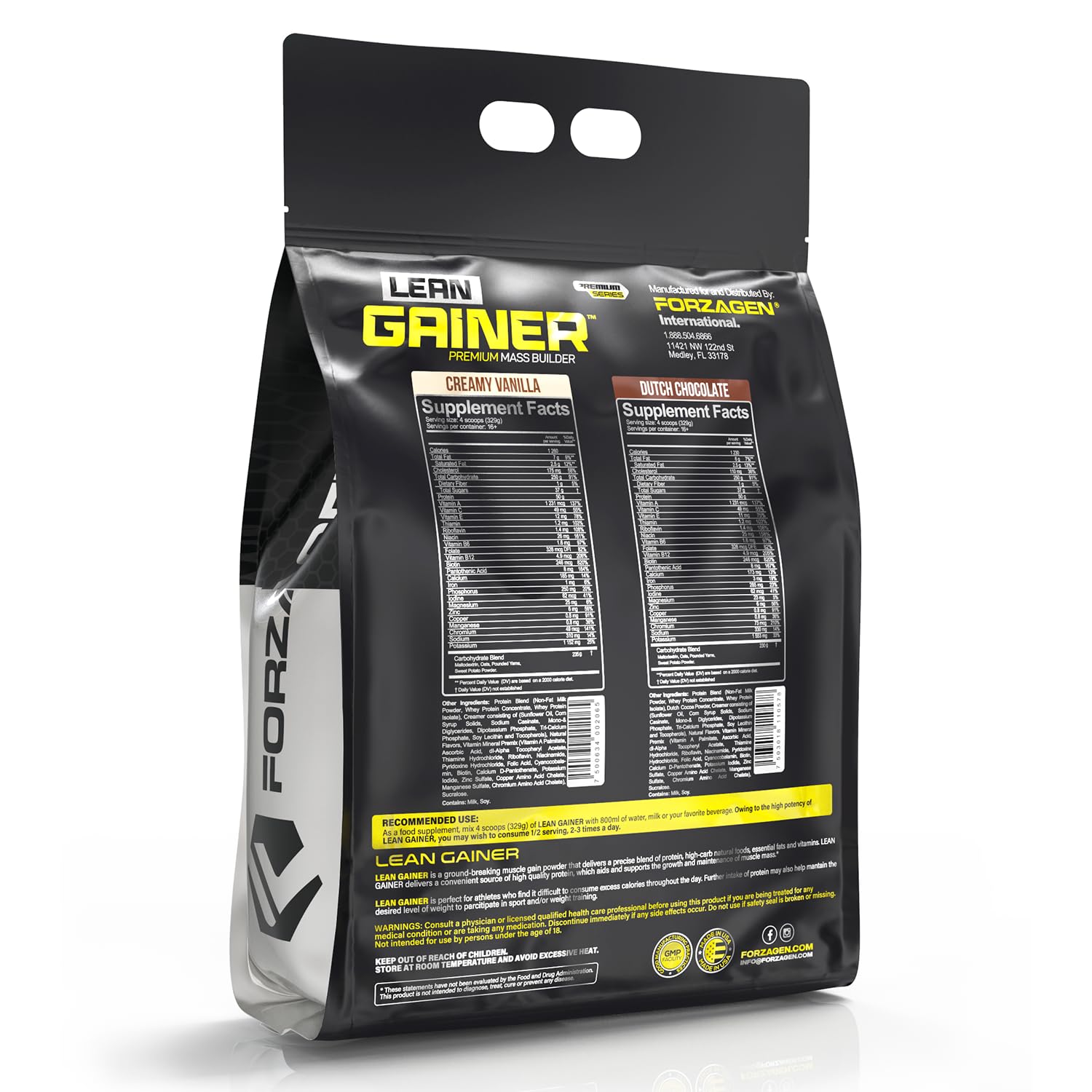 Forzagen Lean Gainer serving scoop measuring calories per serving.