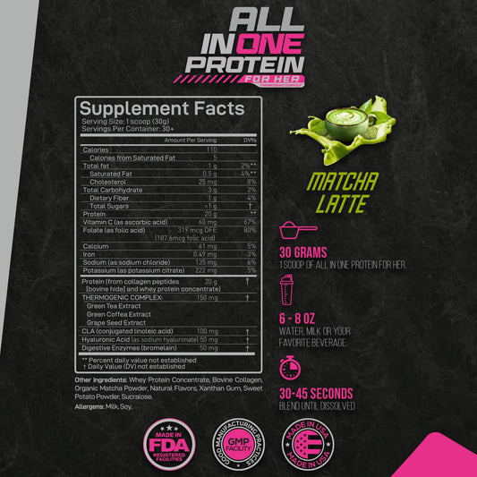 Forzagen Matcha Latte flavor tub close-up shows tasty daily nutrition for women