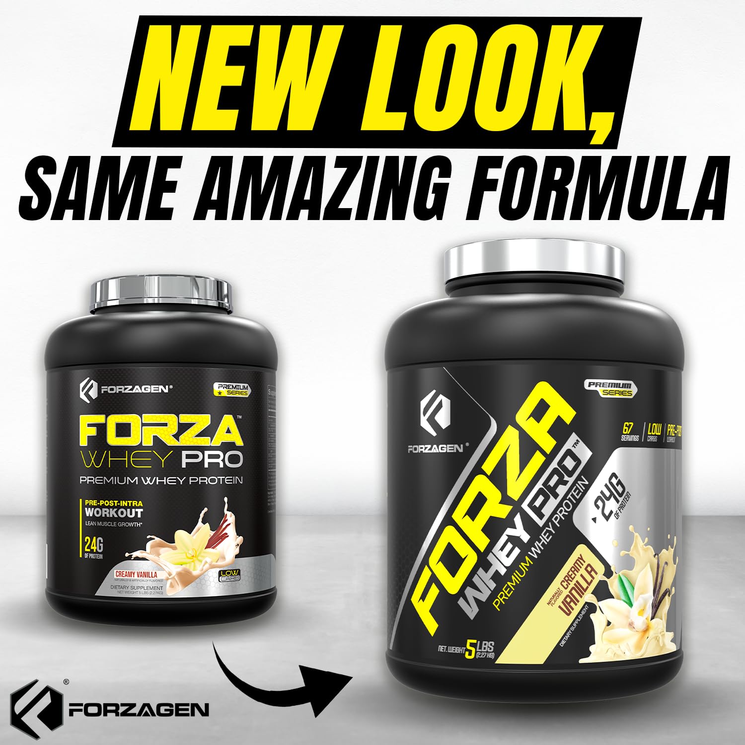 Forzagen Whey PRO Low Carb nutrition panel — no added sugar and gluten-free.