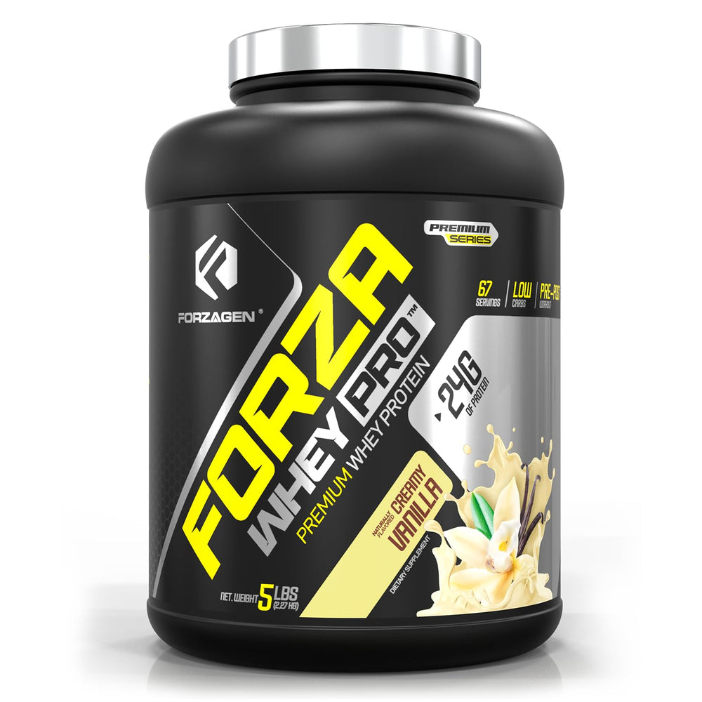 Forzagen Whey PRO Low Carb tub front — high-protein for workouts.