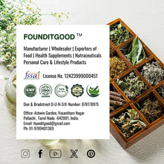 FounditGood tea packaging highlights freshness and GMP/FSSAI standards.