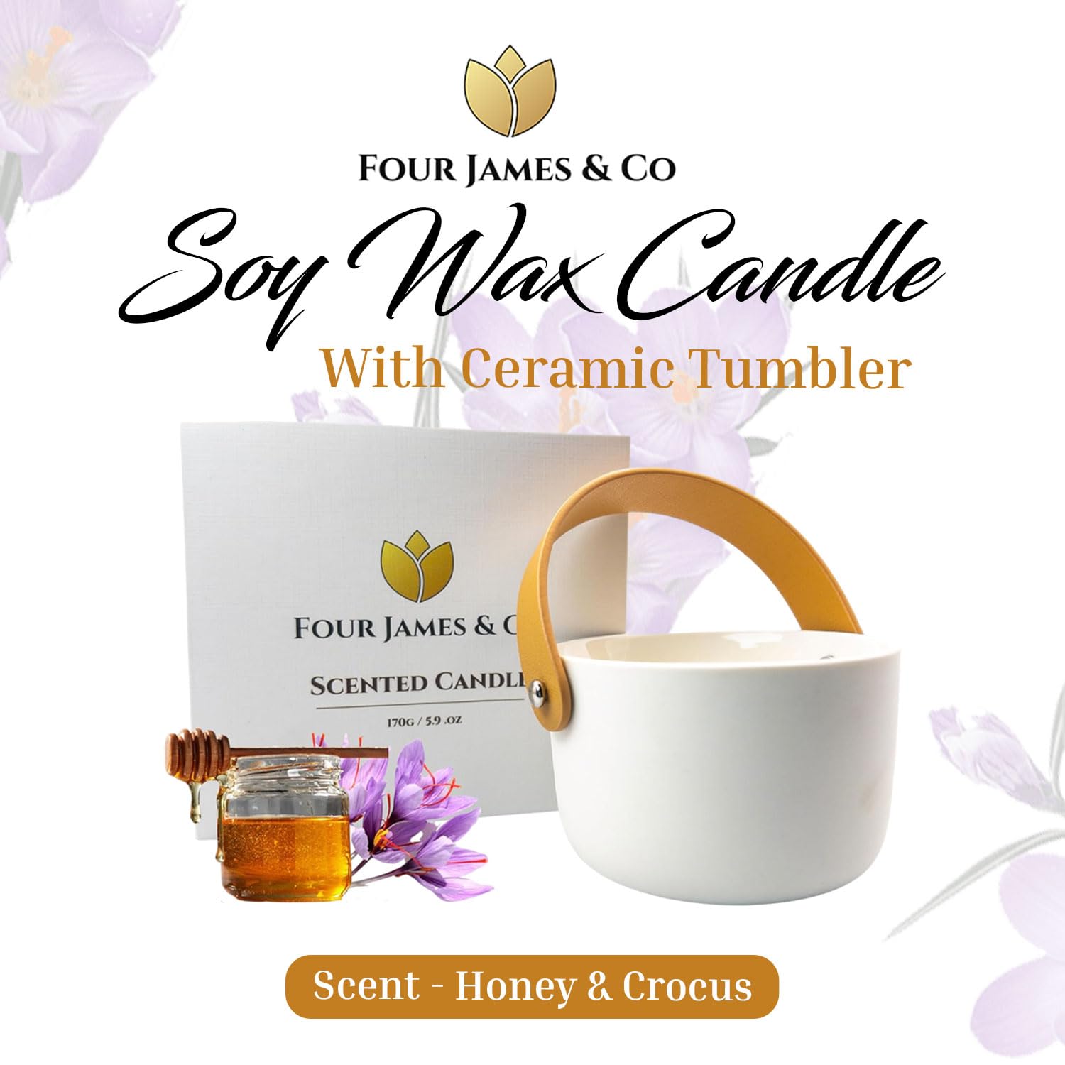 Four James & Co premium soy wax candle delivers a long-lasting, clean burn.