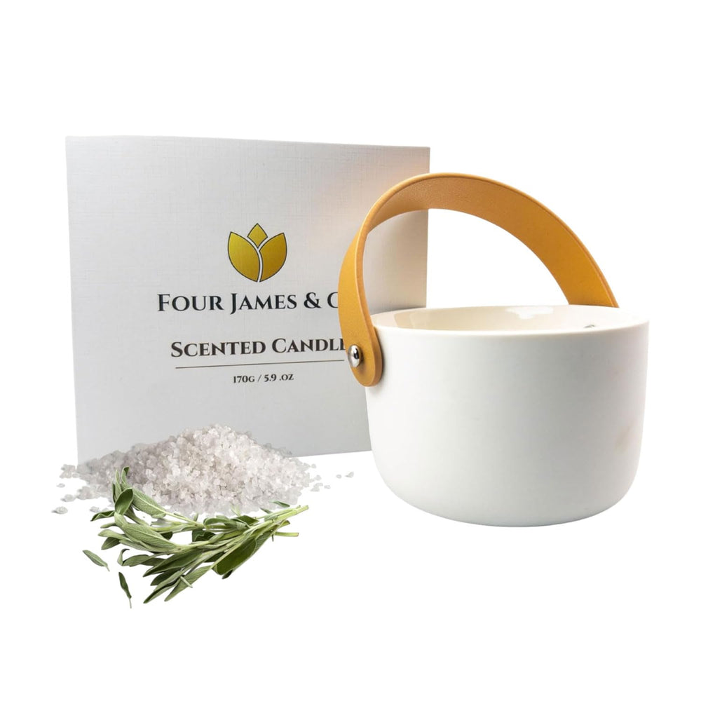 Four James & Co Sea Salt Sage ceramic jar adds stylish home decor.