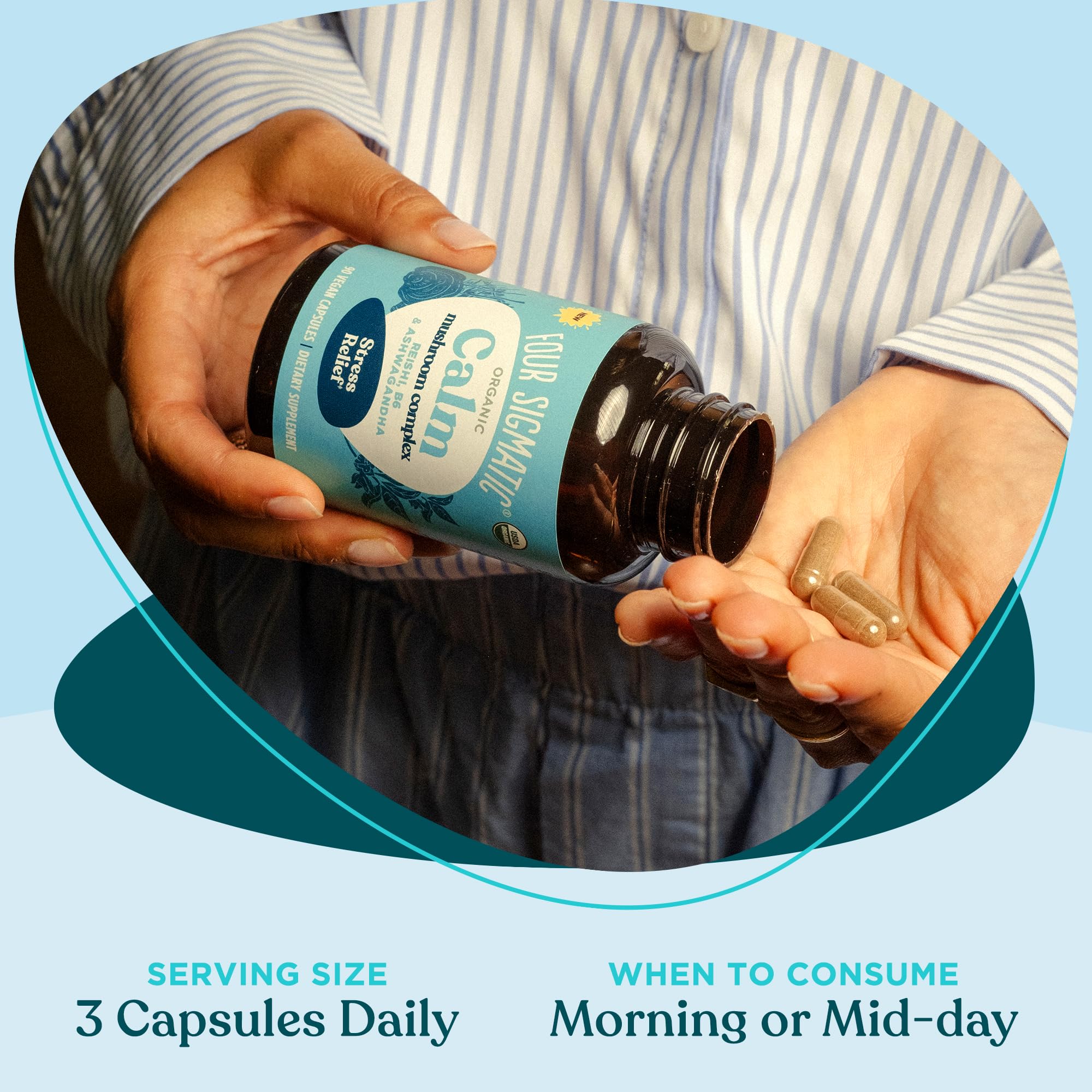 Four Sigmatic Calm Capsules with vitamin B6 signaling support for mood balance.