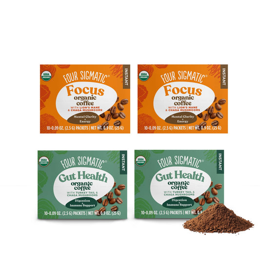 four sigmatic mushroom coffee pack varieties displayed for a versatile morning ritual