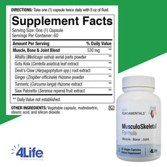 4Life Musculoskeletal Formula capsules highlight convenient vegetarian capsules for nourishing bones and muscles.