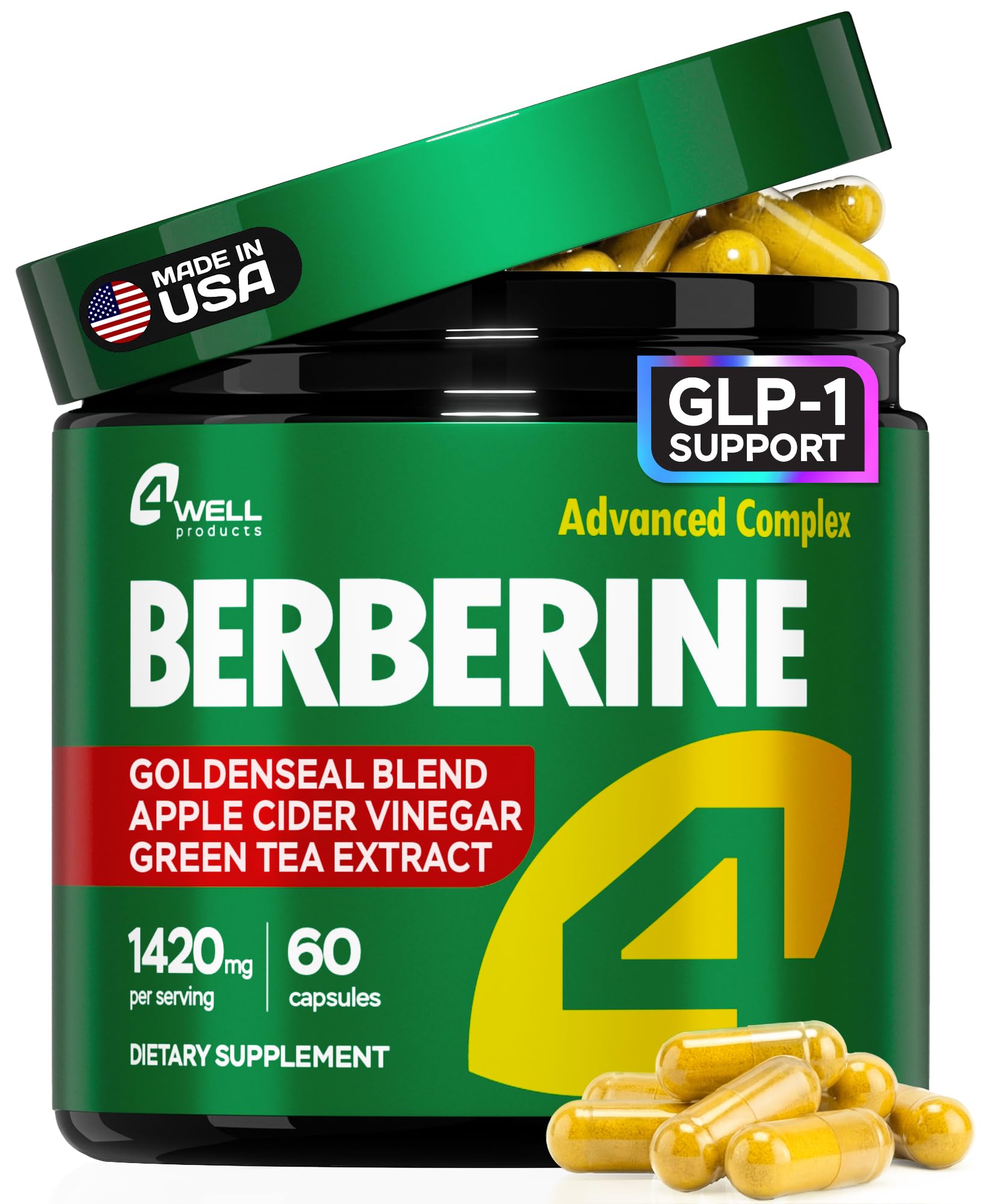 FourWell Berberine triple-strength bottle shown for easy daily capsules and balanced energy