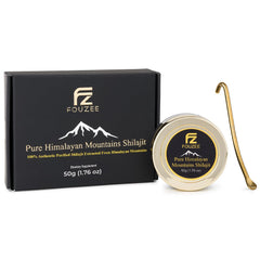 FOUZEE Pure Himalayan Shilajit jar highlighting authentic mineral source for daily wellness