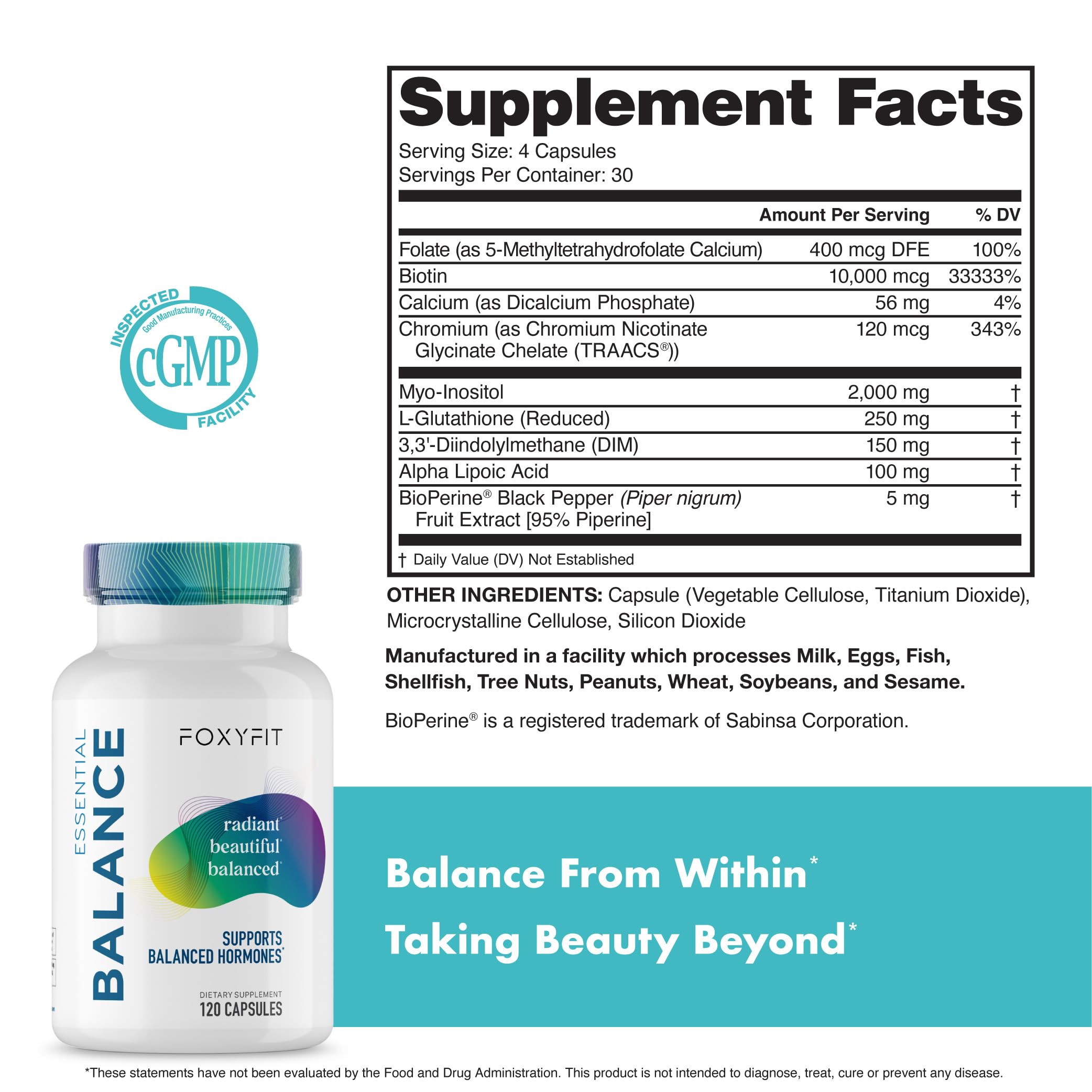 FoxyFit Essential Balance beside skincare items for a healthy glow