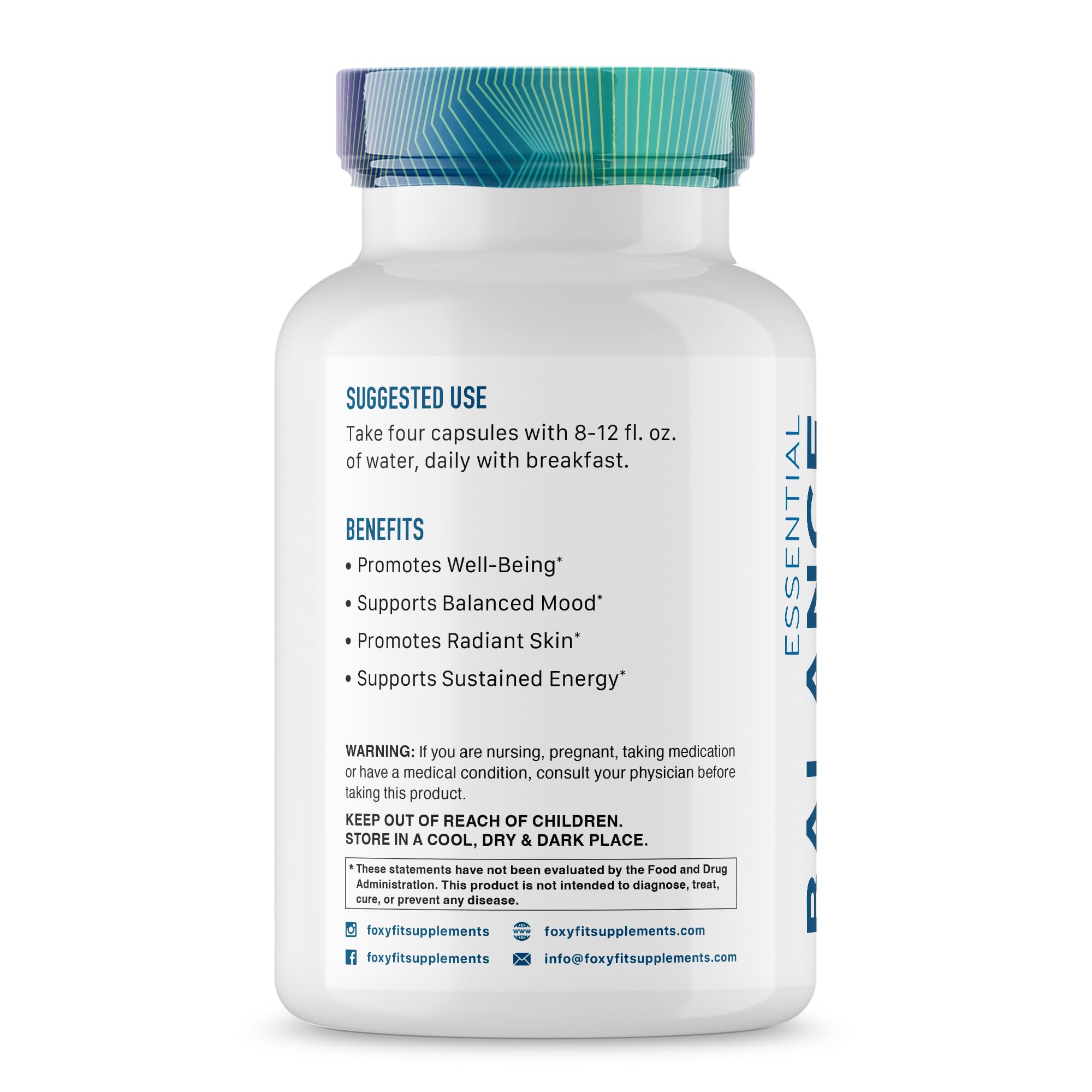 FoxyFit Essential Balance packaging on display for an easy routine