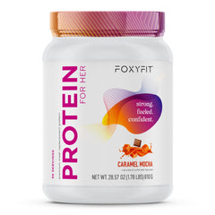 FoxyFit Protein for Her caramel mocha scoop boosts post-workout energy and flavor