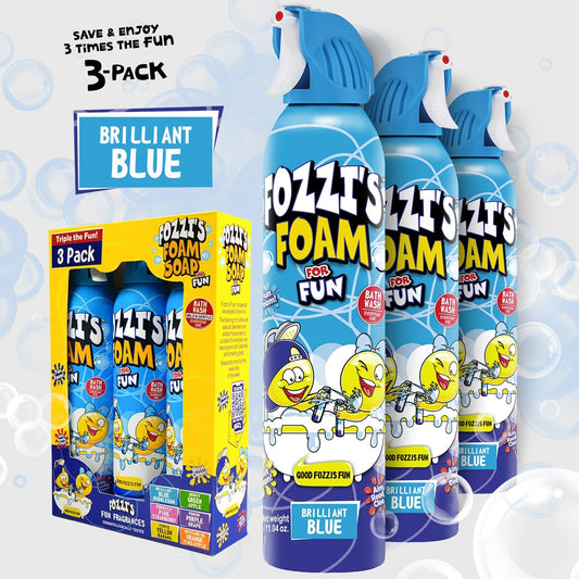 FOZZI'S Brilliant Blue bubbles rise in tub for joyful bath time.