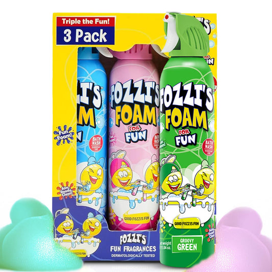 FOZZI'S mixed bath foam 3-pack adds vibrant colors for playful bath time fun.