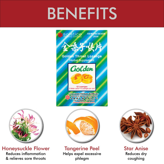 FQQF Golden Throat Lozenge 8-pack back showing directions and ingredients