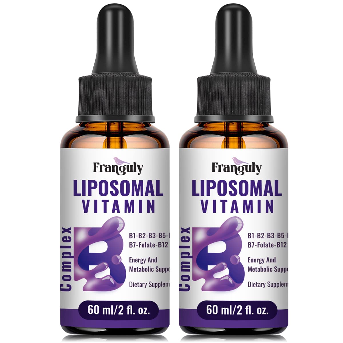 Franguly Liposomal B Complex bottle pour for easy daily energy support.