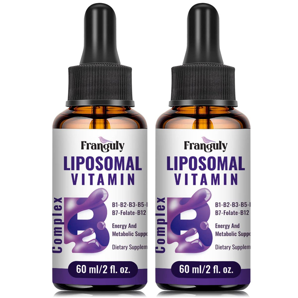 Franguly Liposomal B Complex bottle pour for easy daily energy support.