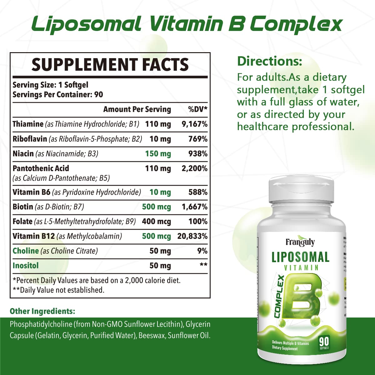 Franguly Liposomal B Complex three-month supply packaging