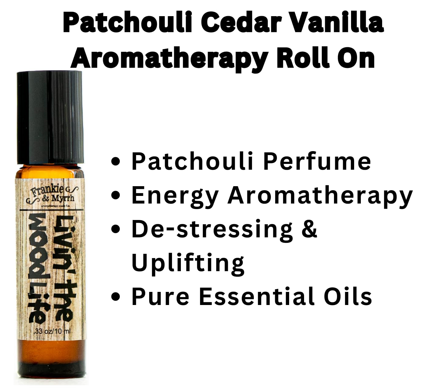 Frankie & Myrrh Livin' the Wood Life roll-on application delivering a warm woodsy aroma on skin