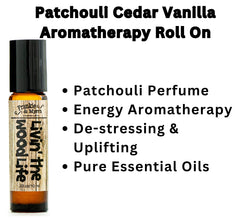 Frankie & Myrrh Livin' the Wood Life roll-on application delivering a warm woodsy aroma on skin