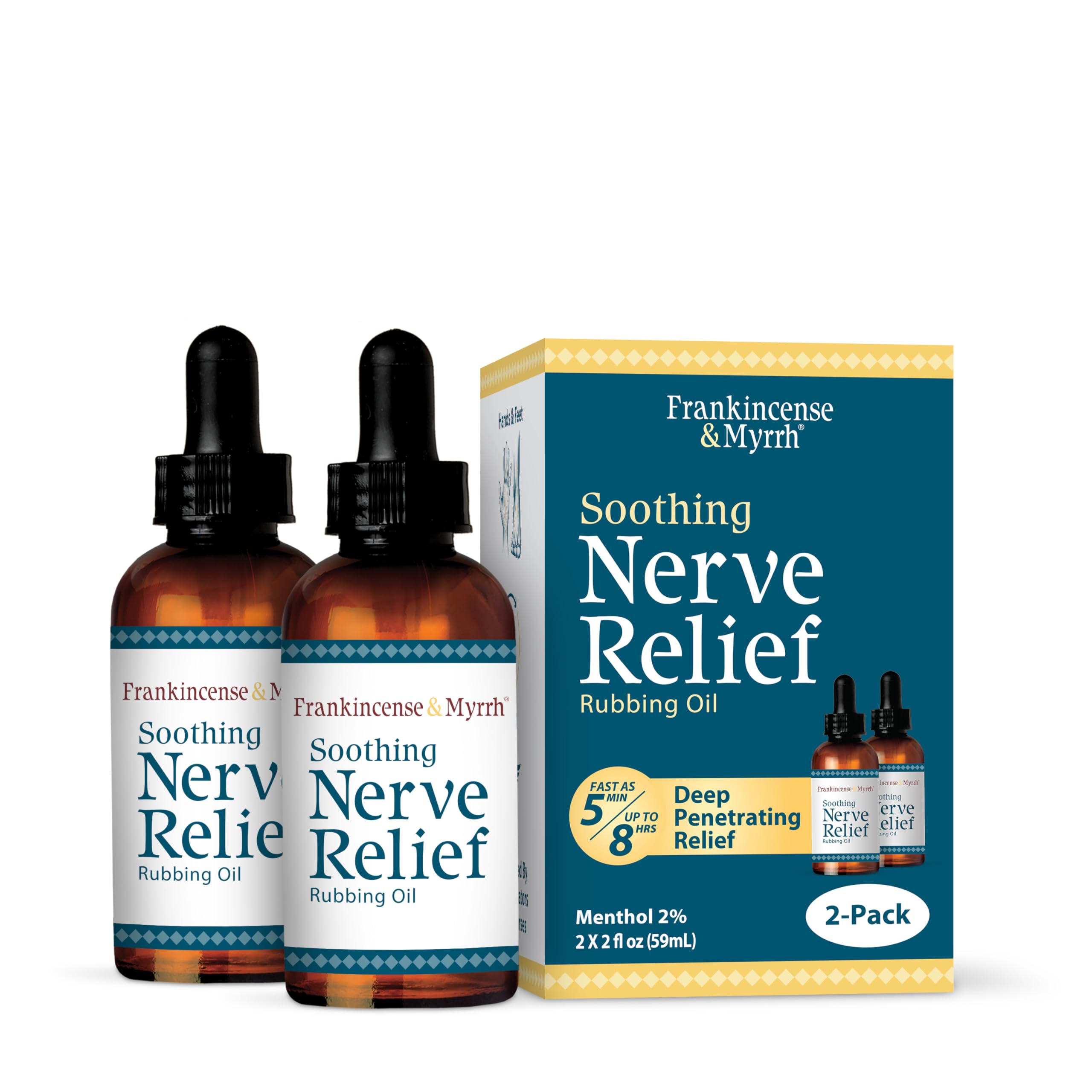 FRANKINCENSE & MYRRH nerve pain oil bottle pour shows quick absorption for targeted relief