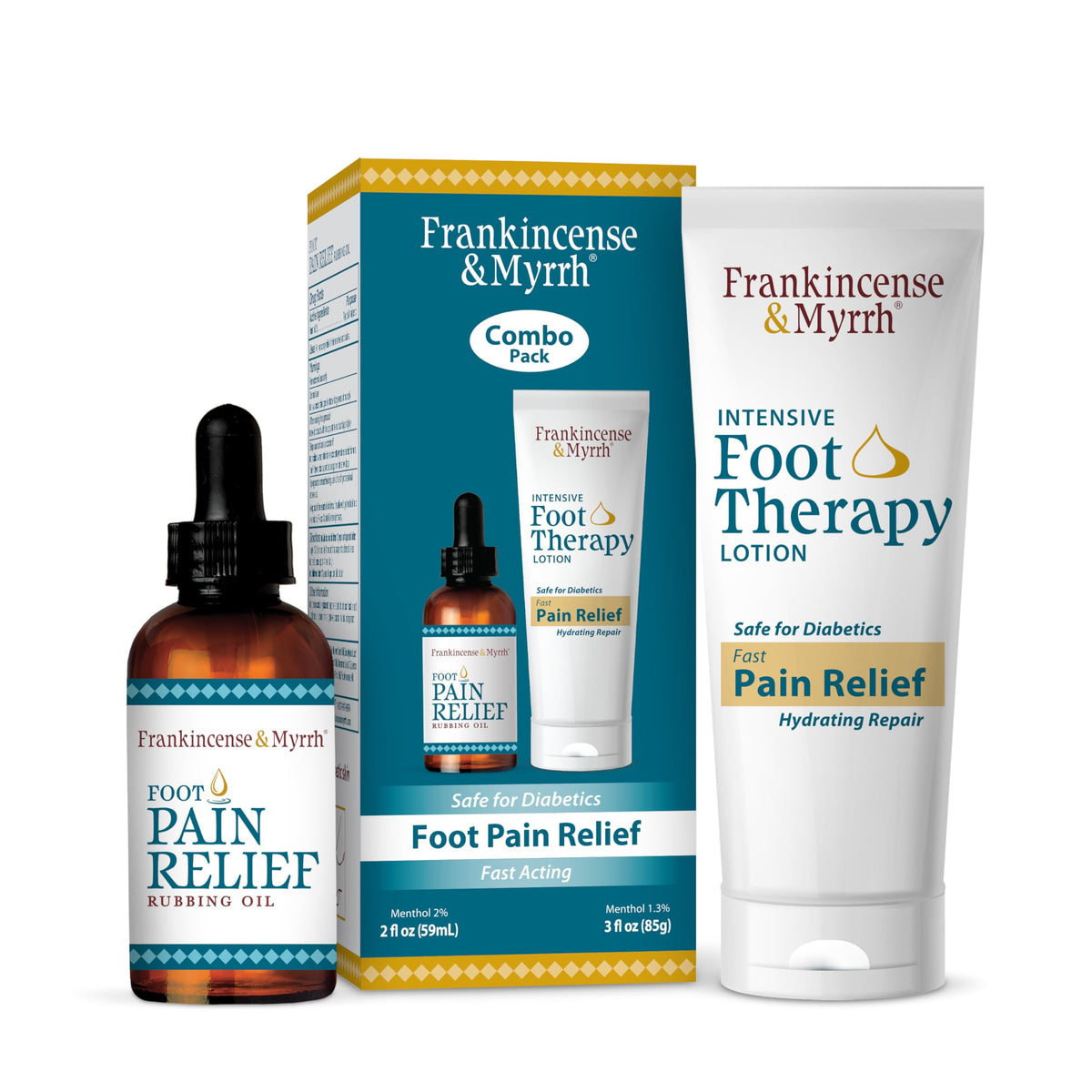 Frankincense & Myrrh foot pain relief oil bottle gliding smoothly for targeted comfort.