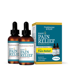 Frankincense & Myrrh foot pain relief oil offers soothing glide for targeted relief.